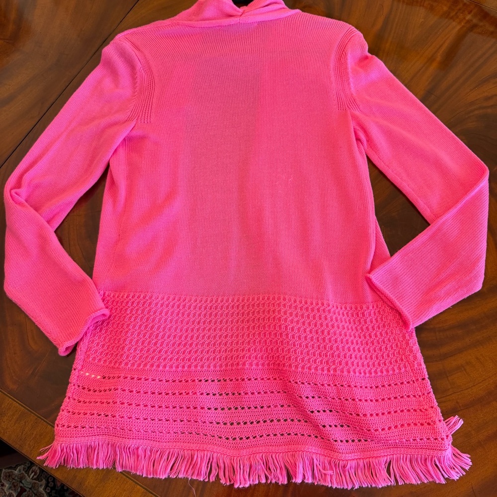 Lilly Pulitzer Noble Fringe Cardigan Deep Prosecco Pink - Picture 11 of 17